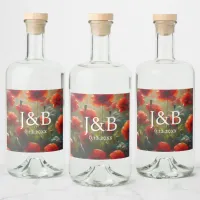 Red Poppies Floral Wedding Personalized Liquor Bottle Label