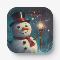 Cheerful Snowman Party Invitation  - Festive Card. Paper Plates