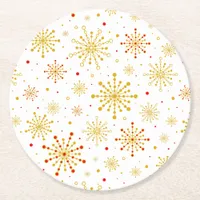 Retro Atomic Mid-Century Mod Red & Gold Starburst Round Paper Coaster