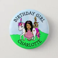 Birthday Girl Personalize Button Princess Unicorn