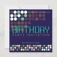 Blue Green Pop Dots Party Birthday Invitation