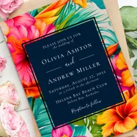 Tropical Floral Hibiscus Destination Beach Wedding Invitation