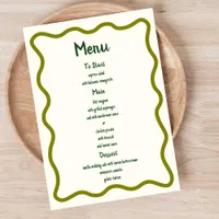 Handwritten Whimsical Wavy Border Fun Wedding Menu