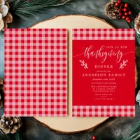 Red And White Buffalo Check Thanksgiving Dinner Invitation