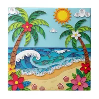 Palm Trees on the Beach  Ceramic Tile