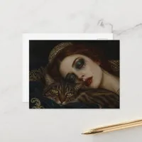Crying With Her Cat The Queen in Bed Postcard