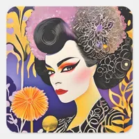 Gorgeous Drag Queen Purple Orange Square Sticker