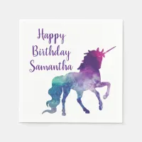 Purple Unicorn Personalized Happy Birthday Party Napkins