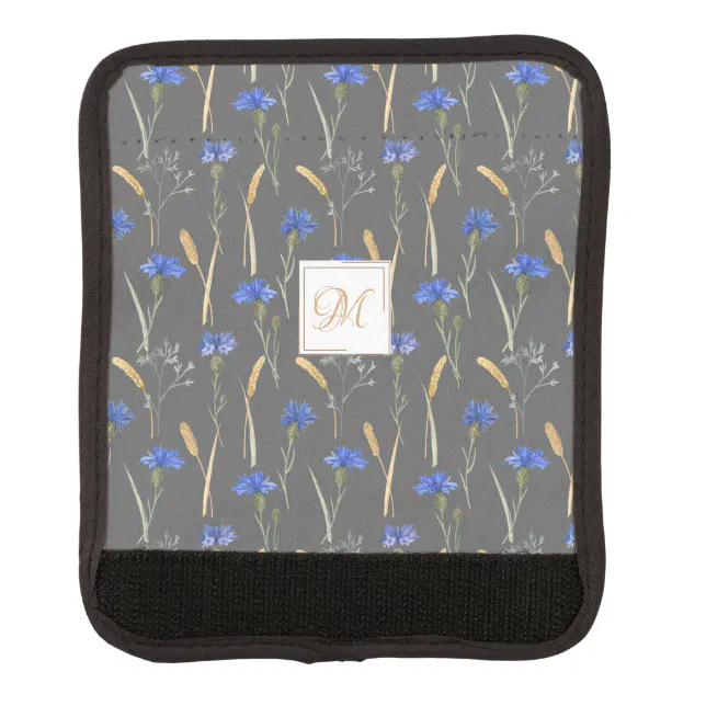 Grey Floral Wildflower Monogram Luggage Handle Wrap