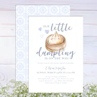 Blue Little Dumpling Watercolor Baby Shower Invita Invitation