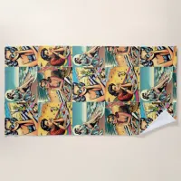 Beautiful Retro Lady at the Beach with Cocktail Beach Towel