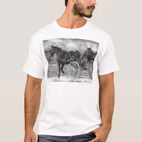 Trot Away Amish Horse in Black and White T-Shirt