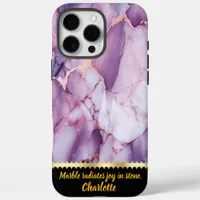 Elegant marble texture with purple and gold veins iPhone 16 pro max case