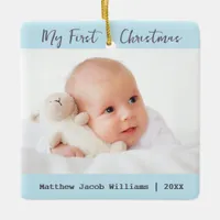 Modern 2 Photos Baby's First Christmas Keepsake Ceramic Ornament