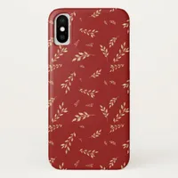 Chic Elegant Gold Foil Leaves Red iPhone X Case