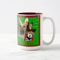 Christmas German Shepherd & Toy Reindeer Two-Tone Coffee Mug