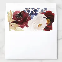 Wedding Holiday Burgundy Gold Watercolor Floral Envelope Liner