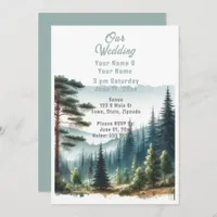 Watercolor Pine Forest Wedding Invitation