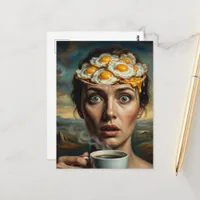 Surreal Breakfast Eggs and Coffee Woman  Postcard
