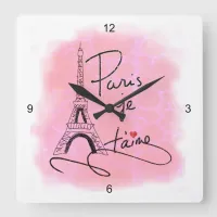 Paris I Love You Pink ID914 Square Wall Clock