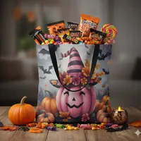 Pretty Pink Halloween Pumpkin Jack-o-lantern Tote Bag