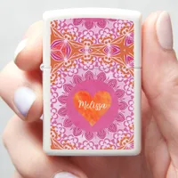 Orange and Pink Mandala Pattern with Hearts  Zippo Lighter