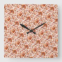 Abstract Floral Watercolor Pattern Autumn Colors Square Wall Clock