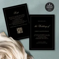 Elegant Calligraphy Champagne Gold Black Wedding Invitation