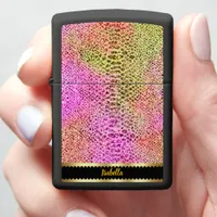 Vibrant pink and green snakeskin design zippo lighter