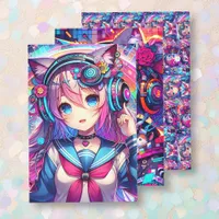 Glitchcore Colorful Anime Girl Artwork  Wrapping Paper Sheets