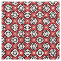 Cute White & Red Stylish Floral Geometric Pattern Fabric