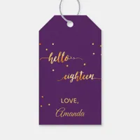 18th birthday purple black hello 18 script name gift tags