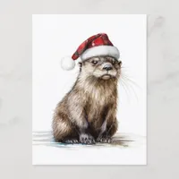 A Festive Santa Christmas Otter Postcard