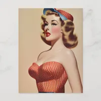 AI Generated Vintage Style Pinup Lady Postcard