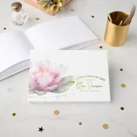 Pink Water Lily Celebration of Life Funeral Foil Guest Book