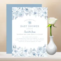Dusty Blue Floral Baby Shower Invitation - Elegant