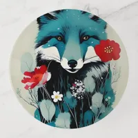 Blue Fox Red and White Flowers Trinket Tray