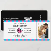 Neon Blue, Hot Pink, and Black Cinema Ticket Invitation