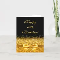 60th birthday with gold bow on chic black card