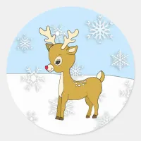 Reindeer on Wintery Day Classic Round Sticker