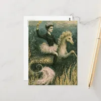 Cute Ballerina Queen on Her Mermaid Seahorse Postcard
