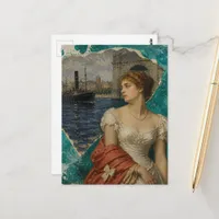 Lady Along the River Mixed Media AI Collage  Postcard