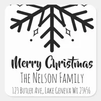 Black and White Snowflake Personalized Christmas Square Sticker