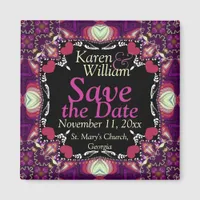 Pink Hearts on Black Save the Date Wedding Magnet