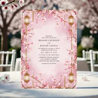 Pink Cherry Blossom Lantern Wedding Invitation