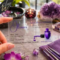 Purple Nail Polish Bottle Clear Nail Artist Business Cards