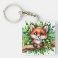 Cute Red Fox Watercolor Keychain