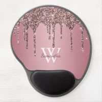 Rose Gold Pink Glitter Drips Sparkle Monogram Name Gel Mouse Pad