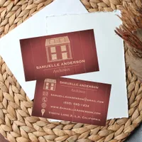 Modern Dusty Wine-Red Wood Architect Construction Business Card