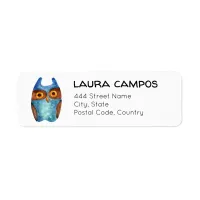 Cute Pretty Blue Watercolor Owl Return Address Label